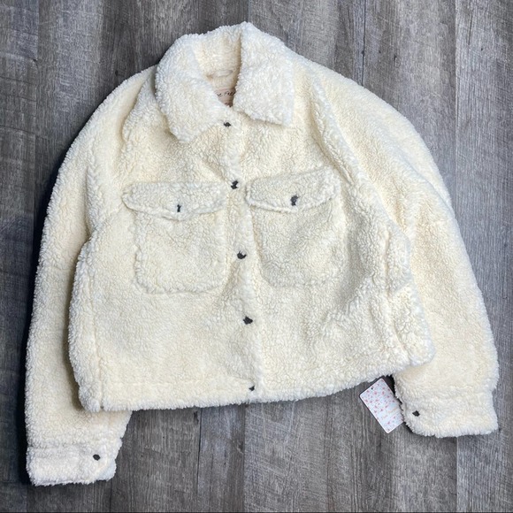 We The Free People Cream Teddy Swing Jacket NEW Size Medium - Picture 3 of 9